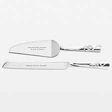 Engraved Double Rings Wedding Cake Server Set - 44178