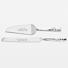 Engraved Double Rings Engagement Cake Server Set - 44179