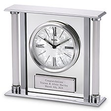 Engraved Bulova Pearlized Column Milestone Clock    - 44736