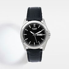 Engraved Citizen Milestone Quartz Black Leather & Silver Watch     - 44986