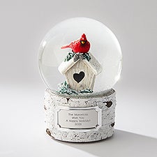 Engraved Holiday Cardinal on House Snow Globe   - 45541