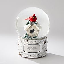 Engraved Memorial Cardinal on House Snow Globe     - 45542