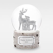 Engraved Silver Glittering Deer Snow Globe   - 45543