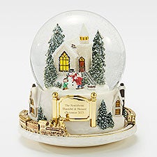 Engraved Large Colorful Village with Train Snow Globe    - 45546