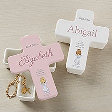 Precious Moments Her First Communion Personalized Cross Box  - 45584