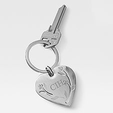 Engraved Silver Leaves and Vines Keychain   - 45914