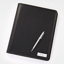 Engraved Black Leather Padfolio and Pen Set - 45920
