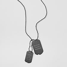 Brushed Gunmetal Engraved Double Dog Tag Necklace - 45923