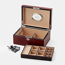 Engraved Mahogany Wooden Jewelry Box with Lock - 45928