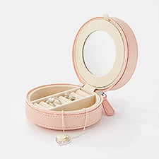 Engraved Round Jewelry Box and Travel Case in Pink - 45941