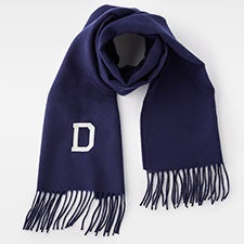 Embroidered Soft Fringe Scarf in Solid Navy - 45967