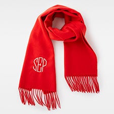 Embroidered Soft Fringe Scarf in Solid Red - 45968