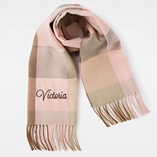 Embroidered Soft Fringe Scarf in Pink Plaid - 45973