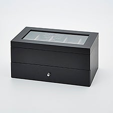 Engraved Black Wooden 10 Slot Watch Box with Drawer - 46065