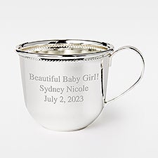 Engraved Silver Beaded Baby Cup - 46075