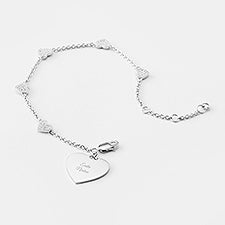 Engraved Sterling Silver Pave Heart Station Bracelet - 46117