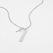 Engraved Sterling Silver Cross and Bar Necklace - 46120