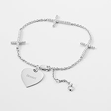 Engraved Sterling Silver Pave Cross Station Bracelet - 46121