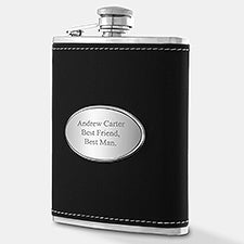 Engraved Black Leather Flask   - 46130