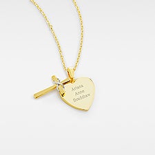 Engraved Gold Over Sterling Silver Cross and Heart Necklace - 46138