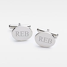 Engraved Silver Oval Cuff Links - 46153
