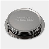 Engraved Entertaining Gunmetal Coaster Set with Holder     - 46170