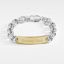 Engraved Sterling Silver Two Tone ID Bracelet - 46188