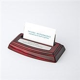 Engraved Gloss Mahogany-Finish Silver Business Card Holder - 46196