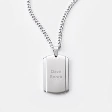 Engraved Silver Dog Tag Necklace- Vertical Text - 46203