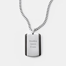 Engraved Stainless Steel and Black Dog Tag for Him-Vertical Text - 46204