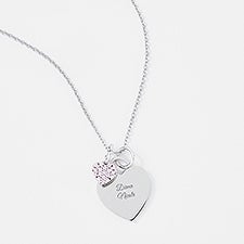 Engraved Children's Sterling Silver Pink Heart Necklace - 46228