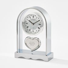 Engraved Glass Silver Heart Wedding Clock - 46232