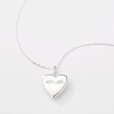 Engraved Sterling Silver Heart Locket with Diamonds Necklace - 46247