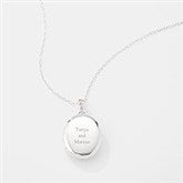 Engraved Sterling Silver Oval Locket with Diamonds Necklace - 46249