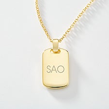 Engraved 14K Gold Plated Sterling Silver Dog Tag Necklace - 46258