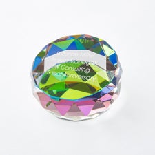 Engraved Iridescent Faceted Crystal Paperweight - 46266