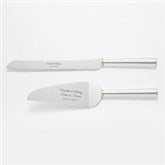 Engraved Silver and Gold Band Wedding Cake Server Set - 46323