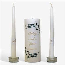 Personalized Eucalyptus Wreath Wedding Unity Candle Set  - 46486D