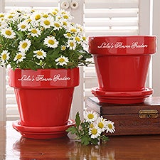 Etched Red Ceramic Flower Pot  - 46570