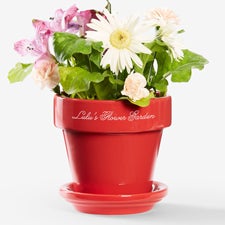 Etched Red Ceramic Flower Pot  - 46570