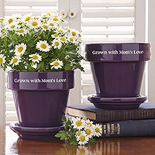 Etched Purple Ceramic Flower Pot   - 46571
