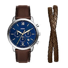 Engraved Fossil Neutra Chronograph Brown Leather and Bracelet Gift Set   - 46602