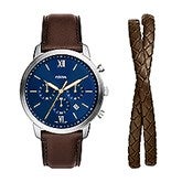 Engraved Fossil Neutra Chronograph Brown Leather and Bracelet Gift Set   - 46602