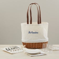 Embroidered Wicker Picnic Basket for Two - 46978