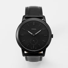 Engraved Fossil Minimalist Black Leather Watch   - 47125