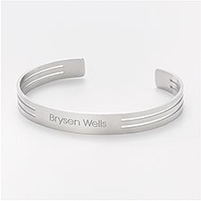 Engraved Silver Striped Stainless Cuff  - 47186
