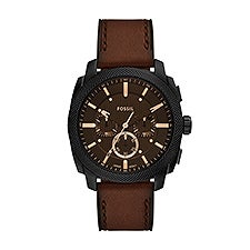 Engraved Fossil Machine Watch with Brown Leather Band - 47213