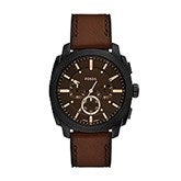 Engraved Fossil Machine Watch with Brown Leather Band - 47213