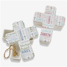 Religious Repeating Name Personalized Ceramic Cross Box - 47302