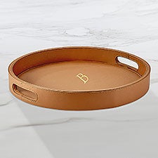 Personalized Round Leather Tray - 47308D